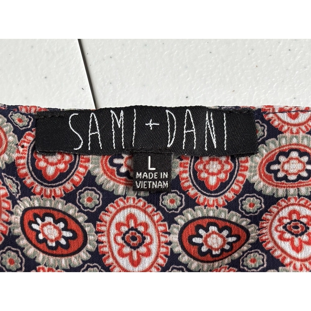 Sami + Dani Women's Large Orange Blue‎ Boho Chiffon Square Neck Sleeveless Dress - Picture 2 of 16